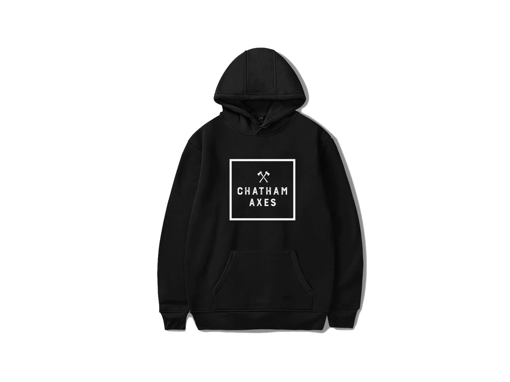 Chatham Axes heavyweight black hoodie with the crossed-axes crest